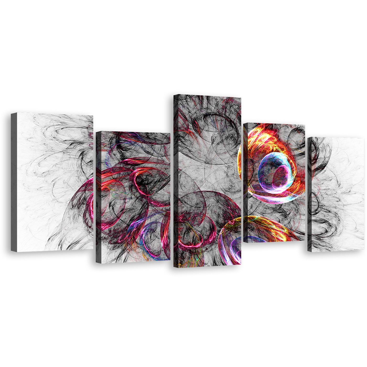 Modern Abstract Canvas Print, Colorful Abstract Canvas Set, White 3D Abstract 5 Piece Canvas Wall Art