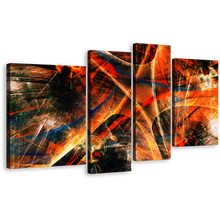 Load image into Gallery viewer, Modern Abstract Canvas Print, Orange Fractal Abstraction Canvas Set, Black Fractal Graphics 4 Piece Canvas Wall Art
