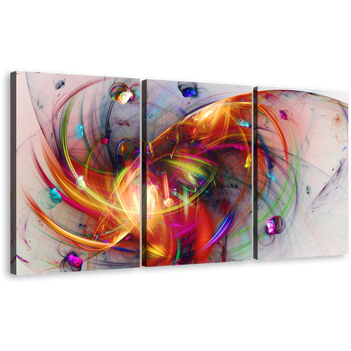 Modern Abstract Canvas Wall Art, 3D Abstract Fractal Creativity Multiple Canvas, Colorful 3D Abstract Artistic Graphics 3 Piece Canvas Print