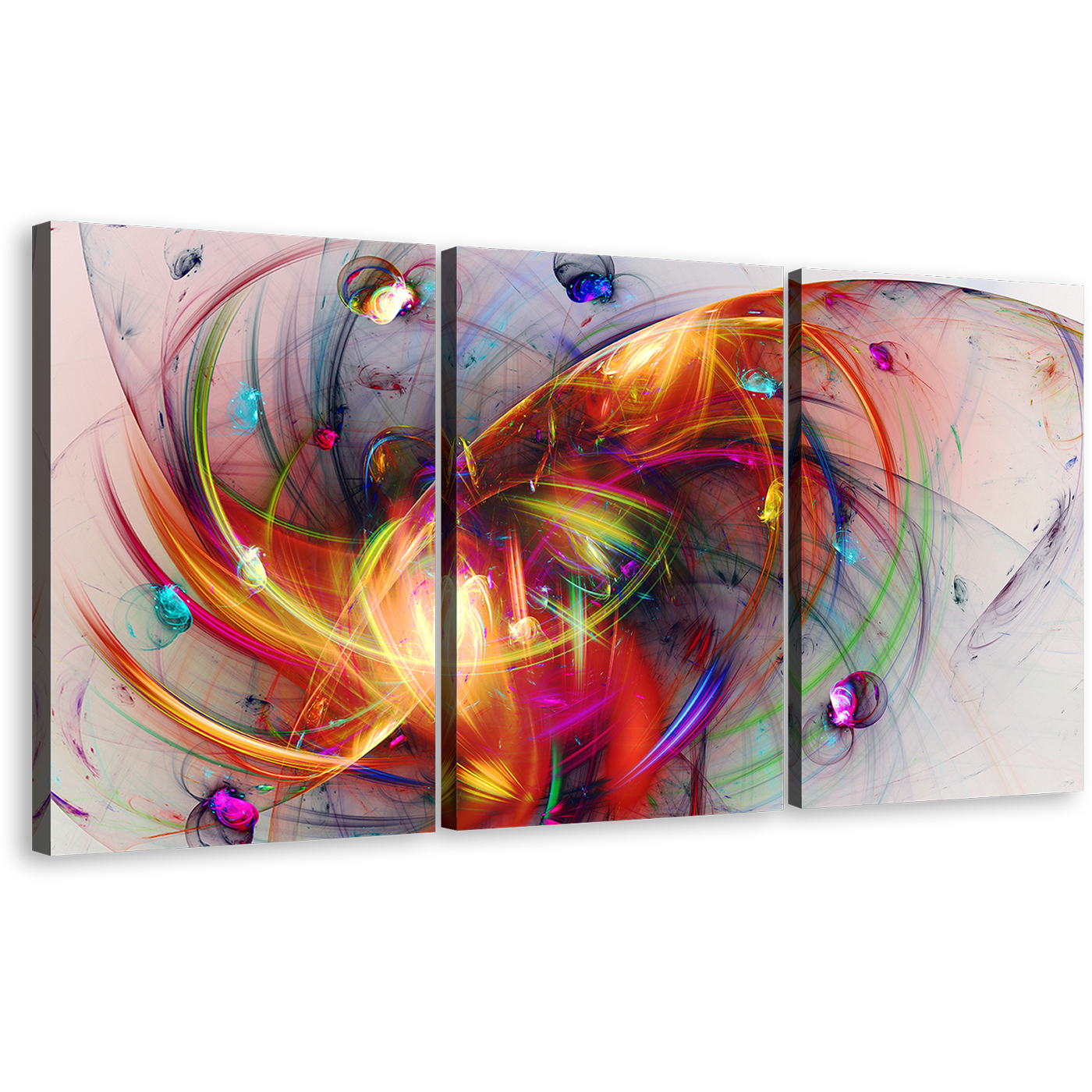 Modern Abstract Canvas Wall Art, 3D Abstract Fractal Creativity Multiple Canvas, Colorful 3D Abstract Artistic Graphics 3 Piece Canvas Print