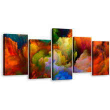 Load image into Gallery viewer, Modern Abstract Canvas Wall Art, Abstract Colorful Clouds Canvas Set, Green Abstract Art Print, Abstract Fractal 5 Piece Multi Canvas
