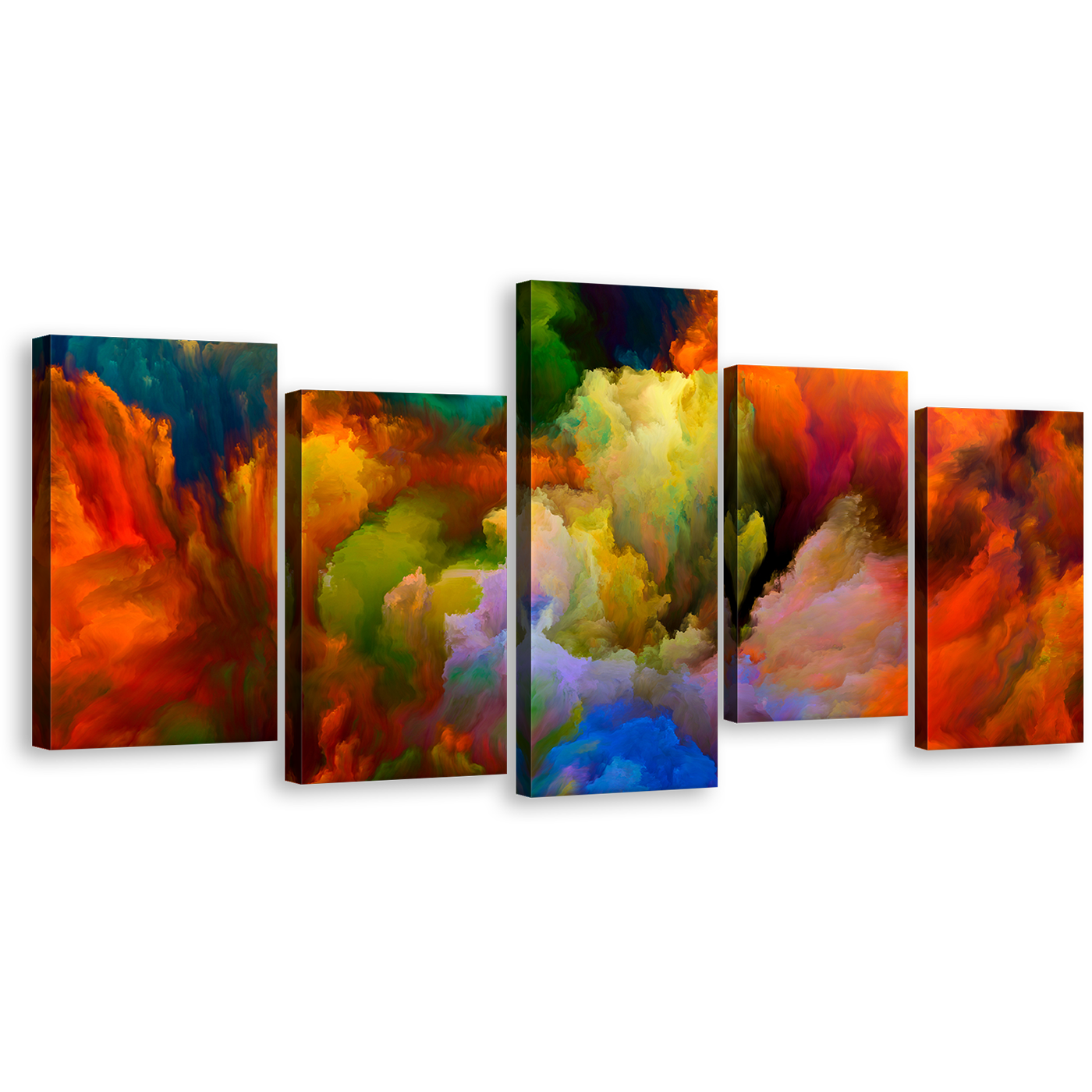 Modern Abstract Canvas Wall Art, Abstract Colorful Clouds Canvas Set, Green Abstract Art Print, Abstract Fractal 5 Piece Multi Canvas