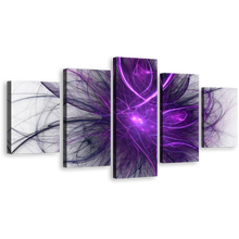 Load image into Gallery viewer, Modern Abstract Canvas Wall Art, Abstract Energy 5 Piece Multi Canvas Artwork, Blue Purple Abstract Fractal Circle Canvas Print
