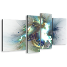 Load image into Gallery viewer, Modern Abstract Canvas Wall Art, Abstract Fractal Artwork Print, White Green Abstract Fractal Glow 4 Piece Canvas
