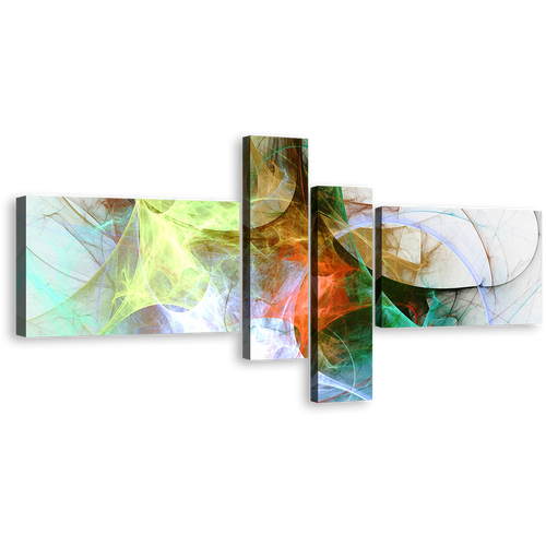 Modern Abstract Canvas Wall Art, Abstract Fractal Background 4 Piece Canvas Print, Colorful Abstract Fractal Multiple Canvas