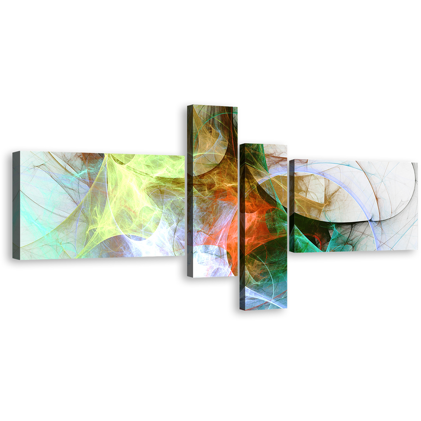 Modern Abstract Canvas Wall Art, Abstract Fractal Background 4 Piece Canvas Print, Colorful Abstract Fractal Multiple Canvas