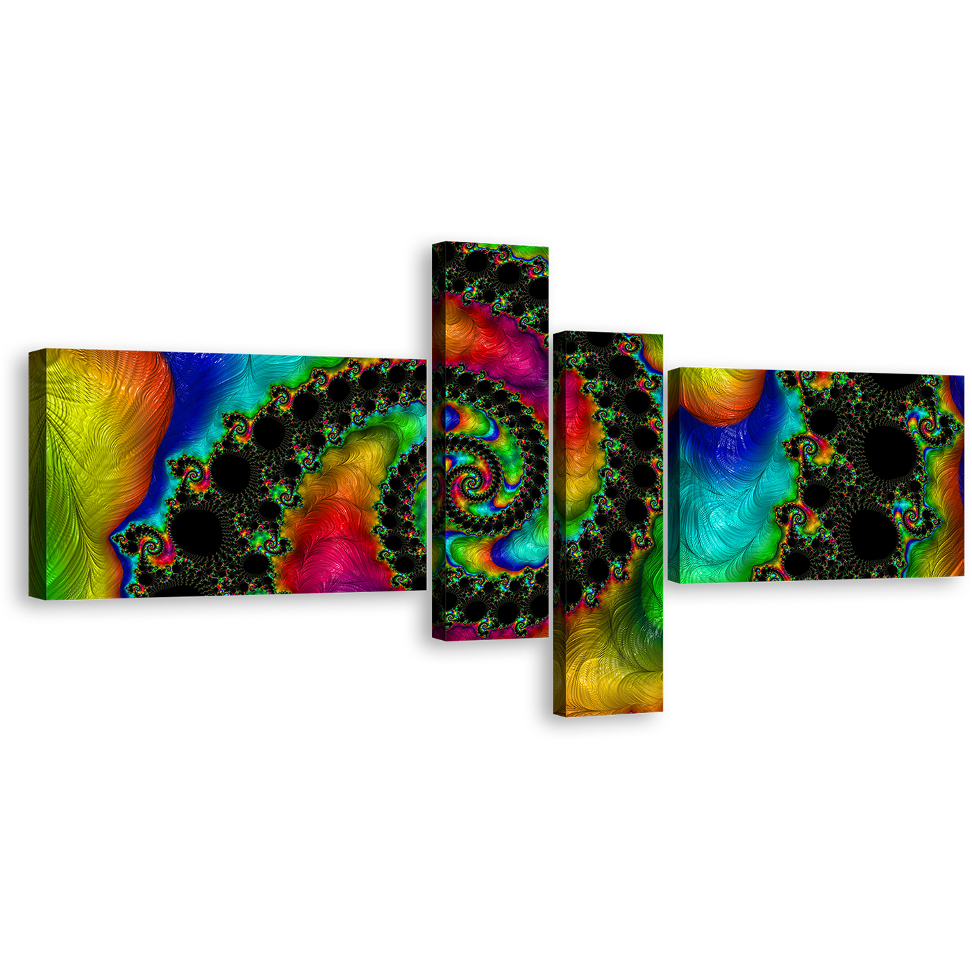 Modern Abstract Canvas Wall Art, Abstract Fractal Shapes 4 Piece Canvas Wall Art, Abstract Colorful  Swirl Multi Canvas