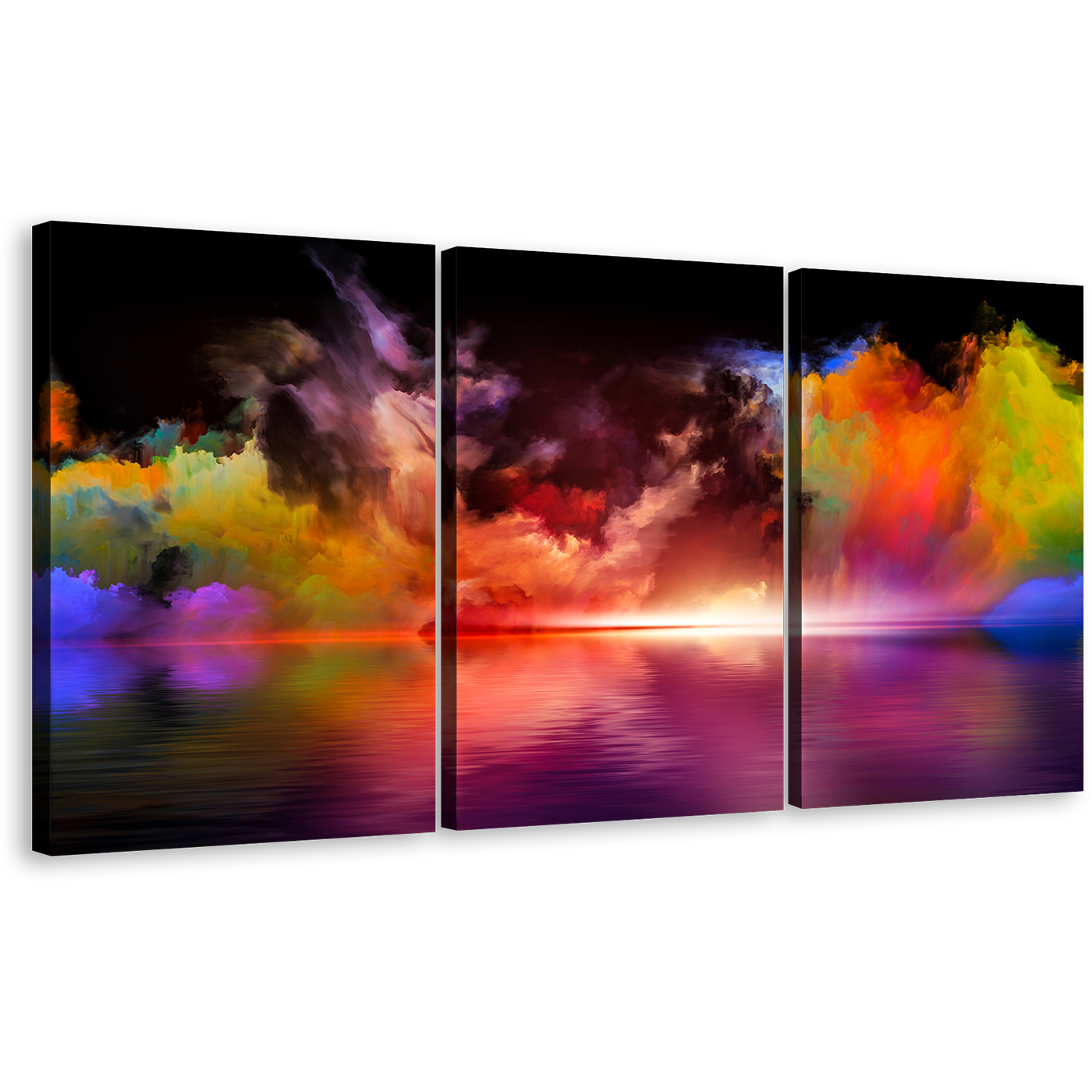 Modern Abstract Canvas Wall Art, Abstract Ocean Clouds Triptych Canvas Print, Colorful Ocean Sky 3 Piece Multi Canvas Artwork