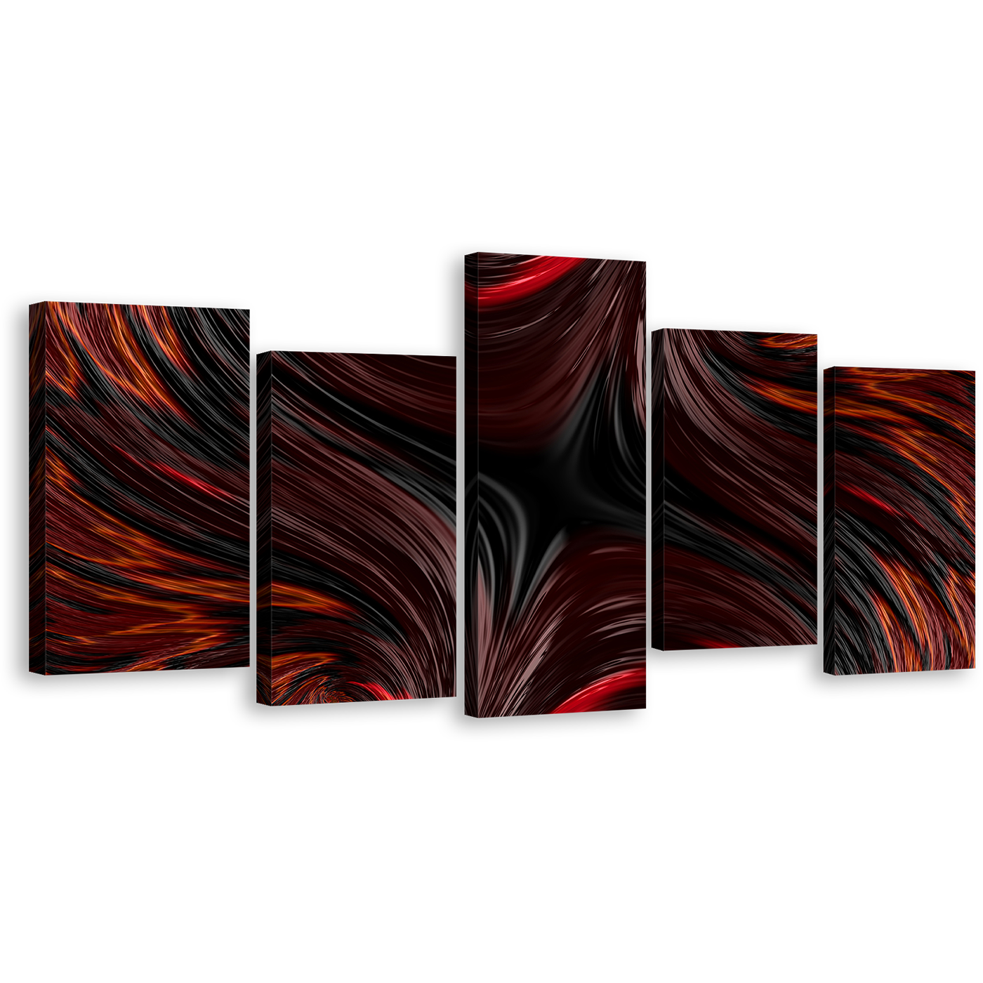 Modern Abstract Canvas Wall Art, Abstract Texture Canvas Set, Black Red Abstract Fractal Patterns 5 Piece Canvas Print