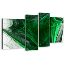 Load image into Gallery viewer, Modern Abstract Canvas Wall Art, Black Abstract Canvas Print, Green Fractal Abstract Design 4 Piece Multiple Canvas
