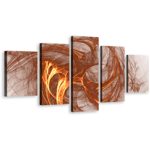 Modern Abstract Canvas Wall Art, Brown Elegant Abstract 5 Piece Multi Canvas, White Abstract Fractal Canvas Print