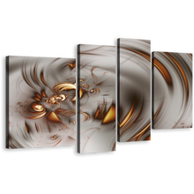 Load image into Gallery viewer, Modern Abstract Canvas Wall Art, Brown Grey Abstract Art Print, Elegant Abstract Fractal 4 Piece Canvas
