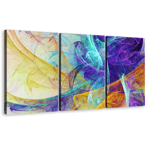 Modern Abstract Canvas Wall Art, Colorful 3D Abstract Fractal 3 Piece Multi Canvas, Abstract Artistic Canvas Print