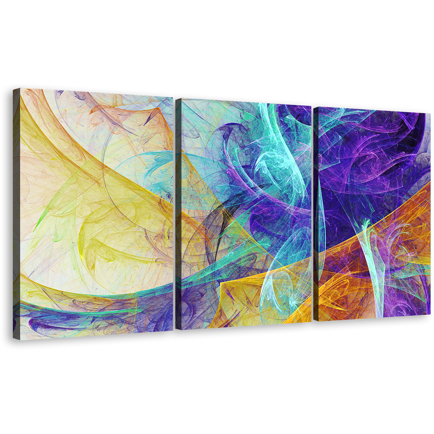 Modern Abstract Canvas Wall Art, Colorful 3D Abstract Fractal 3 Piece Multi Canvas, Abstract Artistic Canvas Print