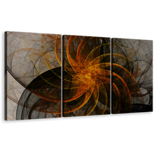 Load image into Gallery viewer, Modern Abstract Canvas Wall Art, Grey Abstract Patterns Triptych Multi Canvas Artwork, Black Orange Abstract Fractal 3 Piece Canvas Print
