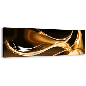 Modern Abstract Canvas Wall Art, Liquid Gold Abstract Panoramic Canvas Artwork, Contemporary Brown Abstract Canvas Print