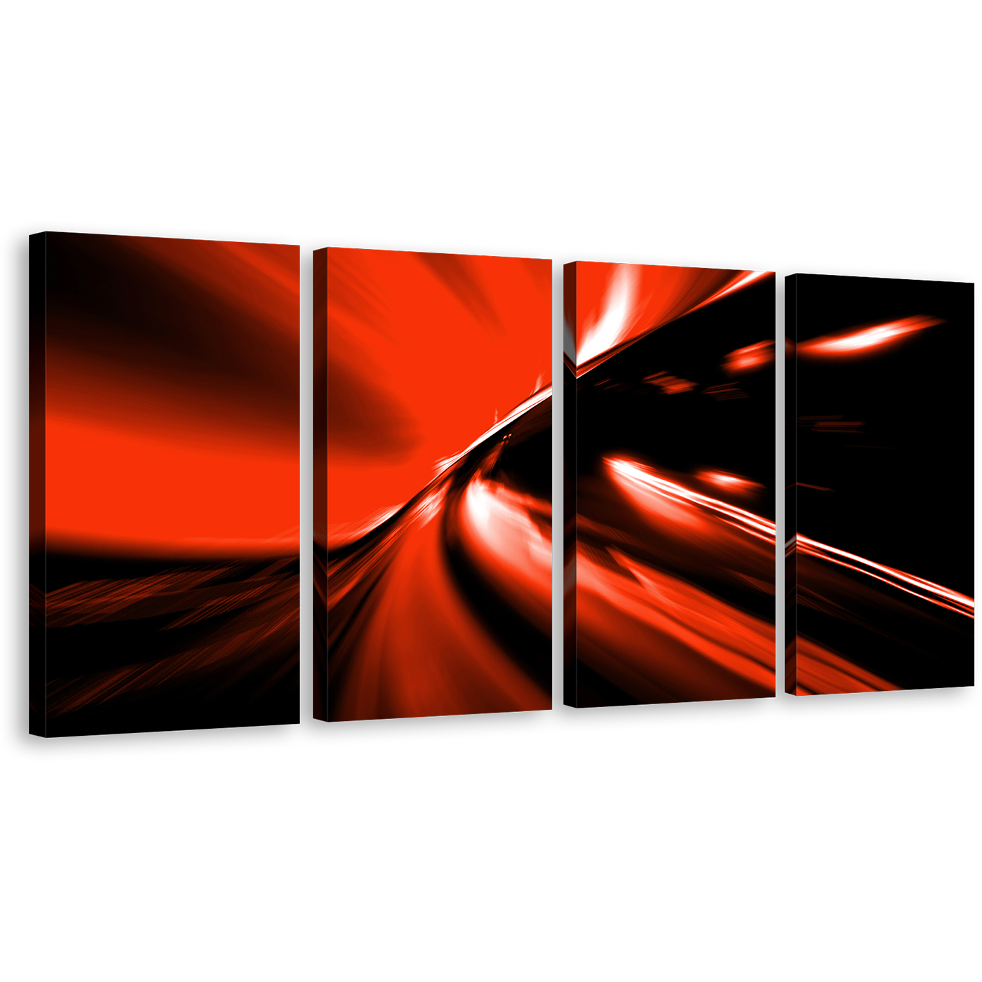 Modern Abstract Canvas Wall Art, Moving Traffic Lights At Night 4 Piece Multi Canvas, Red Black Light Trails Canvas Print