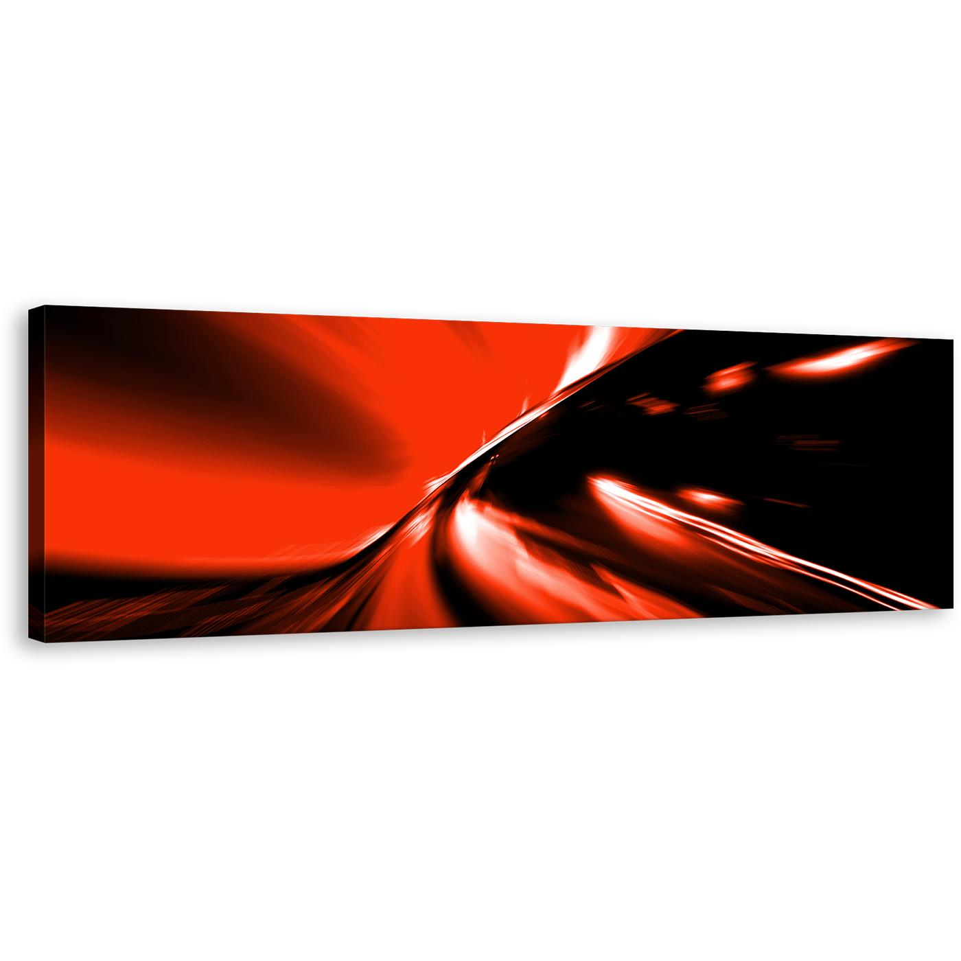 Modern Abstract Canvas Wall Art, Moving Traffic Lights At Night Panoramic Canvas, Red Black Light Trails Canvas Print