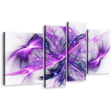 Load image into Gallery viewer, Modern Abstract Canvas Wall Art, Purple Bright Abstract Fractal Canvas Print, Blue Elegant Abstract Glow  4 Piece Multiple Canvas
