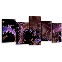 Load image into Gallery viewer, Modern Abstract Canvas Wall Art, Purple Fractal Digital Artwork 5 Piece Canvas, Brown Black Abstract Fractal Patterns Canvas Print, Abstract Dream Multi Canvas
