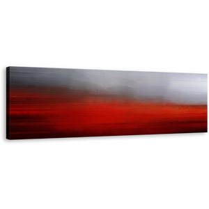 Modern Abstract Canvas Wall Art, Red Brush Strokes Abstract Pattern Canvas Print, Contemporary Grey Abstract Panoramic Canvas Artwork