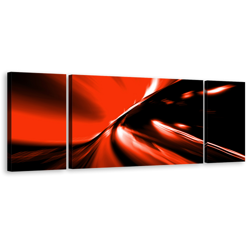 Modern Abstract Canvas Wall Art, Triptych Red Black Light Trails Canvas Print, Moving Traffic Lights At Night 3 Piece Multi Canvas