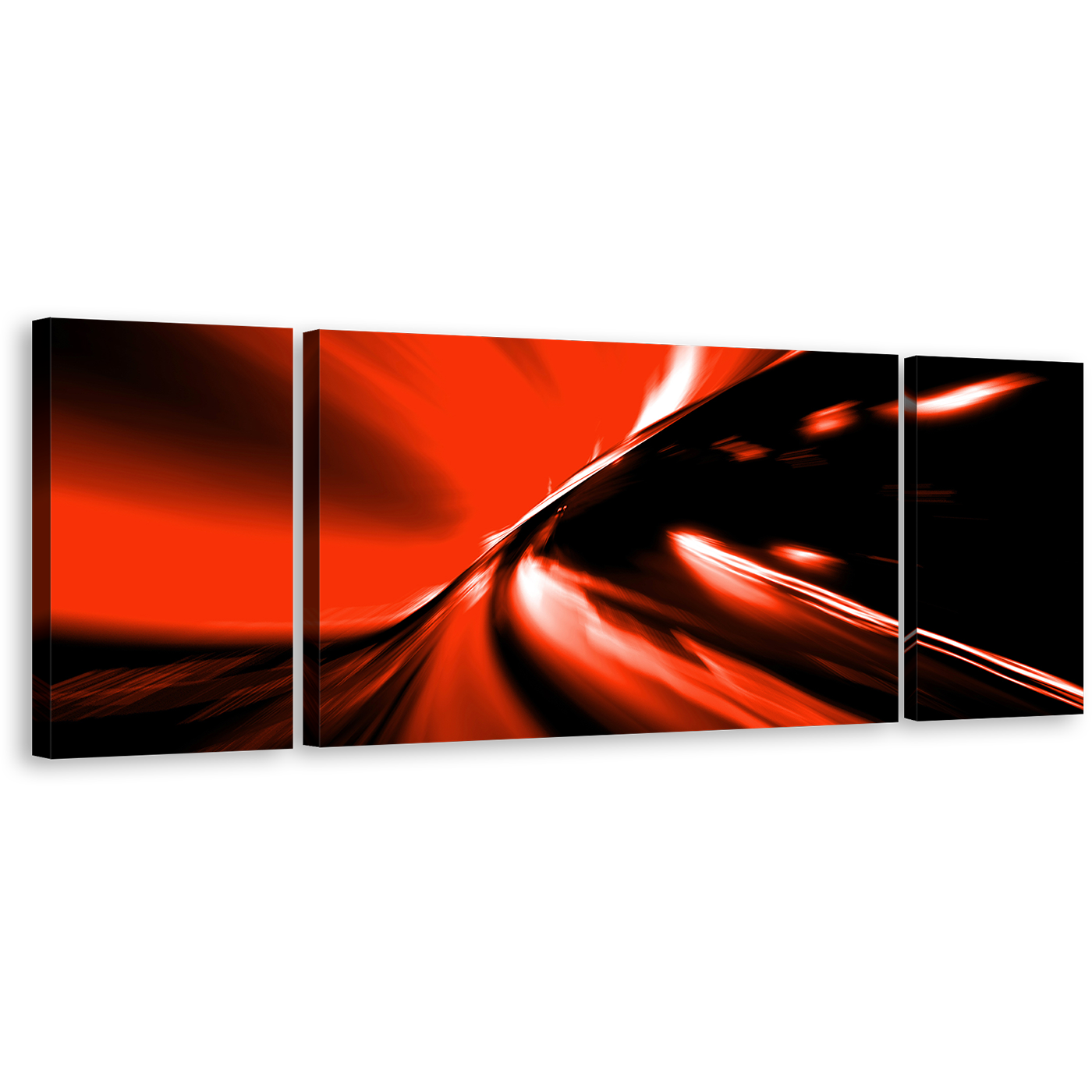 Modern Abstract Canvas Wall Art, Triptych Red Black Light Trails Canvas Print, Moving Traffic Lights At Night 3 Piece Multi Canvas