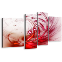 Load image into Gallery viewer, Modern Abstract Canvas Wall Art, White Red Abstract 4 Piece Canvas Print, Fractal Abstract Digital Artwork Multi Canvas
