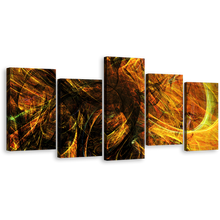 Load image into Gallery viewer, Modern Abstract Canvas Wall Art, Yellow Abstract Digital Artwork Canvas Print, Black 3D Abstract Fractal Bright 5 Piece Multiple Canvas
