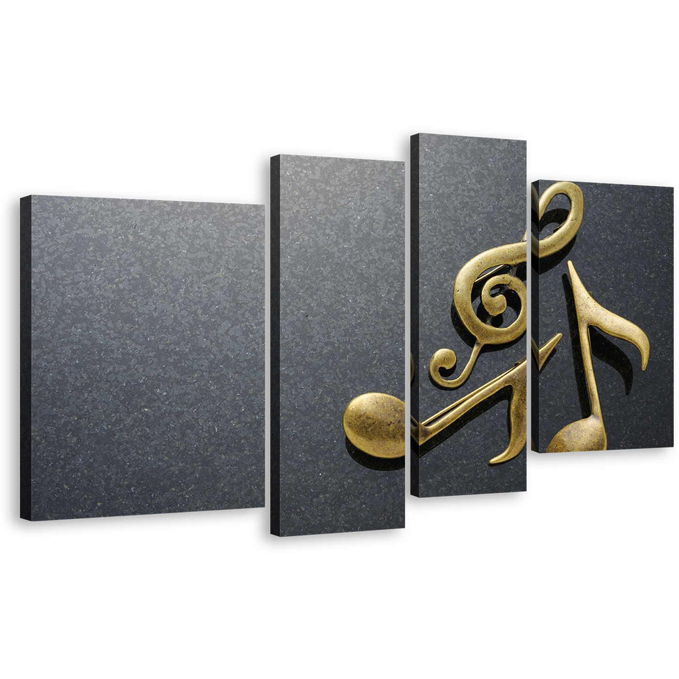 Modern Music Canvas Print, Gold Isolated Music 4 Piece Canvas Wall Art, Grey Abstract Elegant Music Notes Multi Canvas Artwork