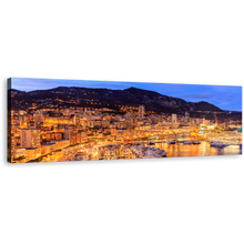 Load image into Gallery viewer, Monaco Harbors Canvas Wall Art, French Riviera Yellow Cityscape 1 Piece Canvas, Monte Carlo Beach Canvas Print, Blue Sky Mountains Canvas Artwork
