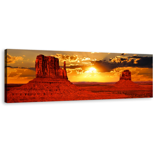 Monument Valley Wall Art, Beautiful Orange Sunset Panoramic Canvas Print, Iconic Red Sand Desert Arizona Canvas Art