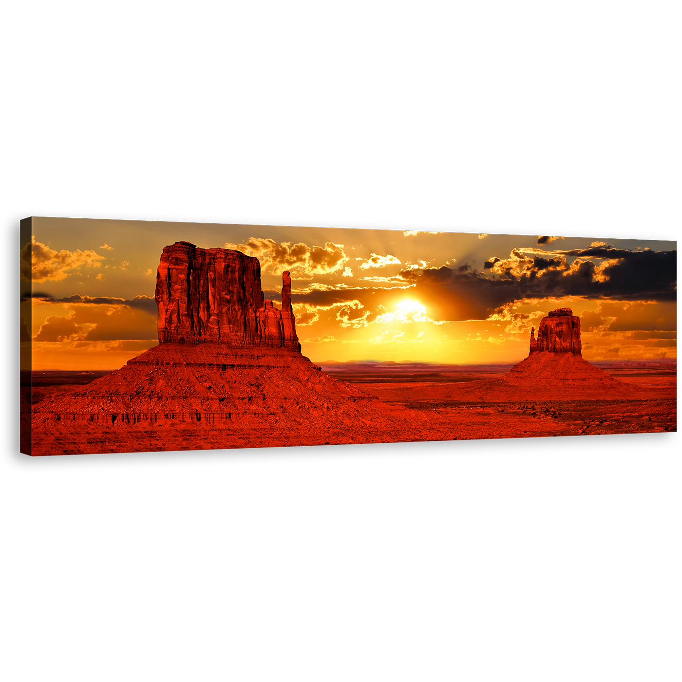 Monument Valley Wall Art, Beautiful Orange Sunset Panoramic Canvas Print, Iconic Red Sand Desert Arizona Canvas Art