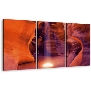 Monument Valley Wall Art, Orange Navajo Tribal Park Antelope Canyon 3 Piece Canvas Set, Purple Sunbeam Desert Canvas Print