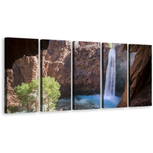 Load image into Gallery viewer, Mooney Waterfall Canvas Wall Art, Arizona Brown Grand Canyon 5 Piece Multiple Canvas, White Waterfall Landscape Canvas Print
