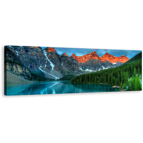 Moraine Lake Canvas Wall Art, Banff National Park Canvas Print, Canada Orange Rocky Mountains Panoramic Canvas, Beautiful Landscape Forest Green Trees Canvas Artwork