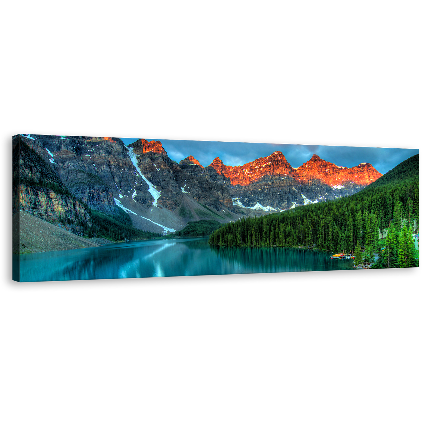 Moraine Lake Canvas Wall Art, Banff National Park Canvas Print, Canada Orange Rocky Mountains Panoramic Canvas, Beautiful Landscape Forest Green Trees Canvas Artwork