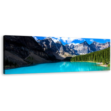 Load image into Gallery viewer, Moraine Lake Wall Art, Blue Alberta Sky Ocean Mountains 1 Piece Canvas Print, Banff National Park Green Trees Canvas Art
