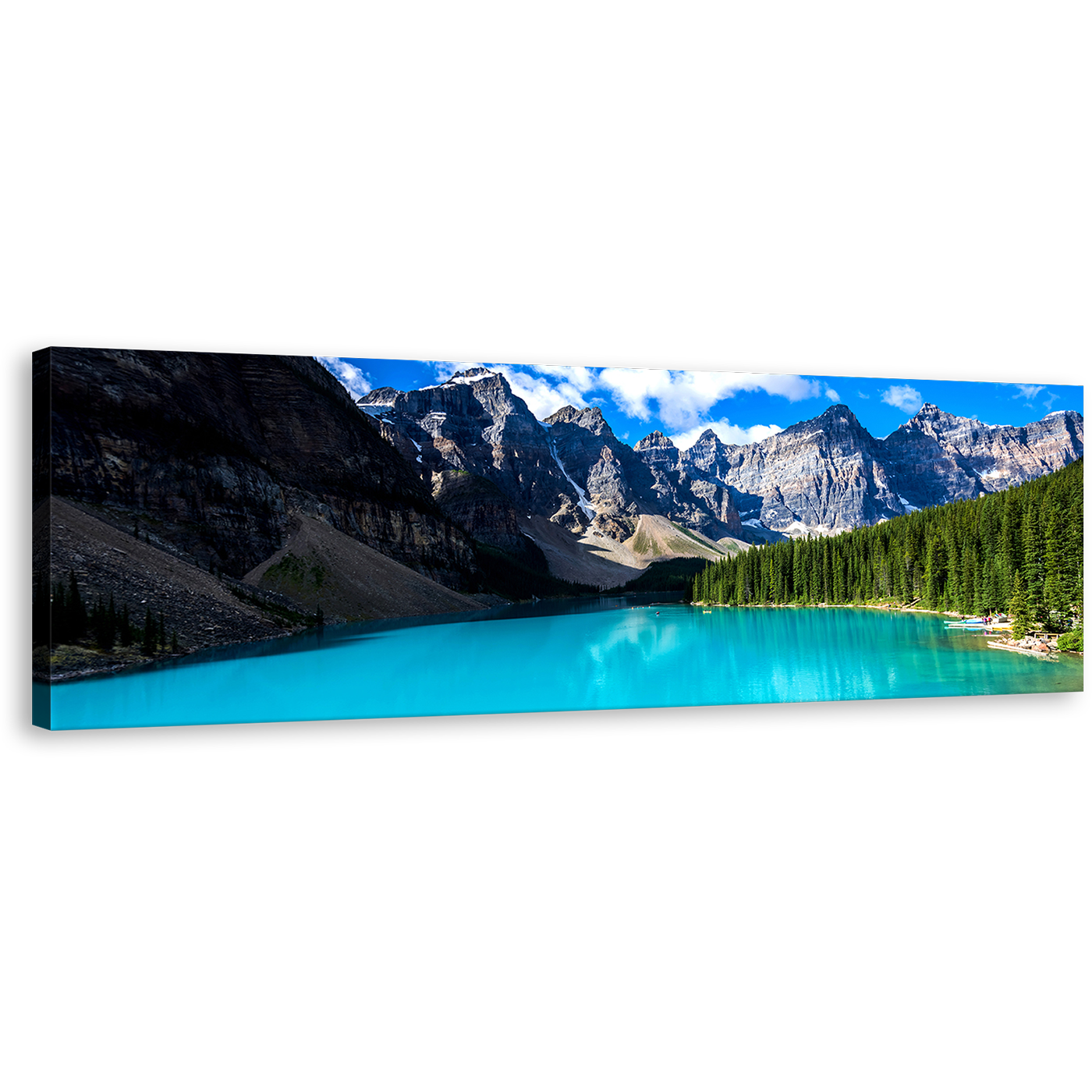 Moraine Lake Wall Art, Blue Alberta Sky Ocean Mountains 1 Piece Canvas Print, Banff National Park Green Trees Canvas Art