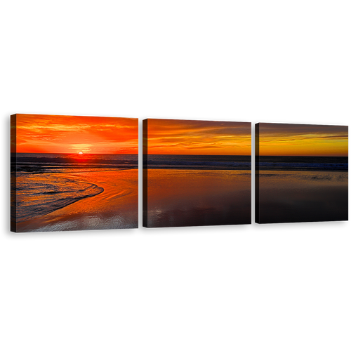 Morocco Sea Canvas Wall Art, Brown Legzira Beach 3 Piece Canvas Set, Orange Cloudy Sky Ocean Multiple Canvas