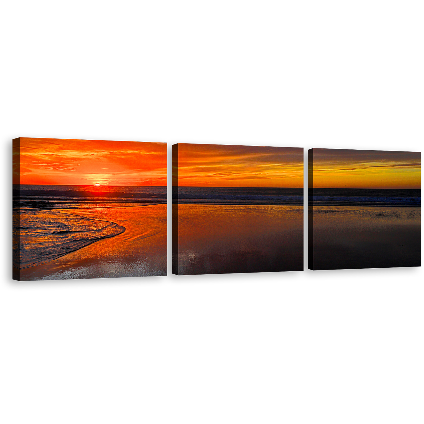 Morocco Sea Canvas Wall Art, Brown Legzira Beach 3 Piece Canvas Set, Orange Cloudy Sky Ocean Multiple Canvas