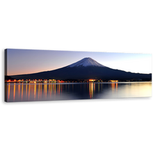 Load image into Gallery viewer, Mount Fuji Wall Art, Blue Mountains Lake 1 Piece Canvas Print, Japanese Orange City Reflection Canvas Art
