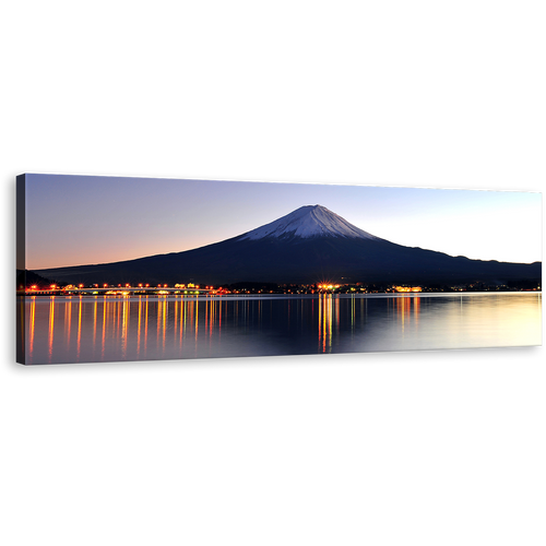 Mount Fuji Wall Art, Blue Mountains Lake 1 Piece Canvas Print, Japanese Orange City Reflection Canvas Art