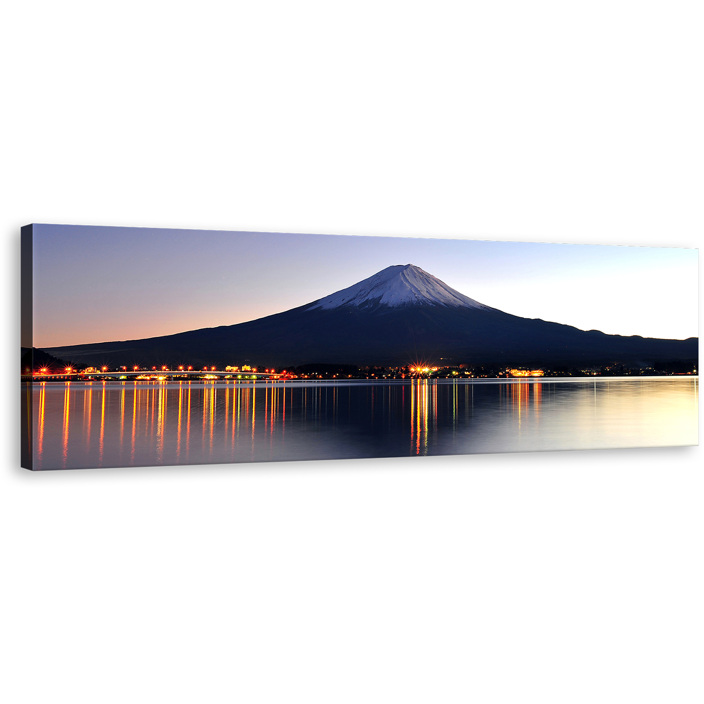 Mount Fuji Wall Art, Blue Mountains Lake 1 Piece Canvas Print, Japanese Orange City Reflection Canvas Art