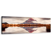 Load image into Gallery viewer, Mount Taranaki Canvas Wall Art, Brown Mountain Lake Reflection Wide Canvas, New Zealand White Landscape Scenery 1 Piece Canvas Print
