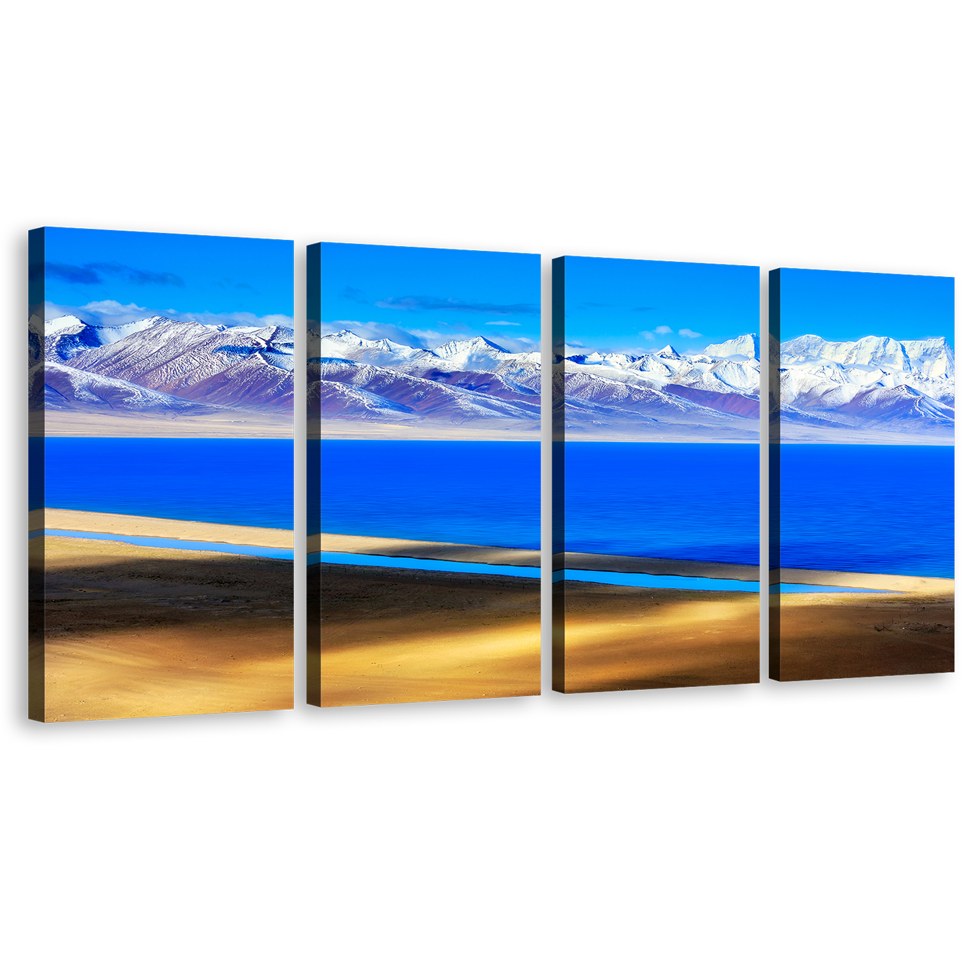 Mountain Lake Wall Art, Blue Ocean Mountains Multi Canvas, Tibet White Snowy Mountains 4 Piece Canvas Print