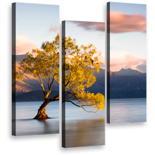 Load image into Gallery viewer, Mountain  Lake  Wall  Art  New  Zealand  Yellow  Alone  Tree  at  Dawn  Canvas  Set  Wanaka  Blue  Sky  Nature  3  Piece  Canvas  Print
