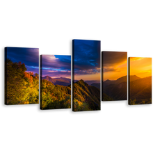 Load image into Gallery viewer, Mountain Landscape Wall Art, Beautiful Blue Orange Sky Multi Canvas, Sequoia National Park 5 Piece Canvas Print
