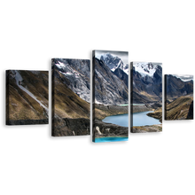 Load image into Gallery viewer, Mountain Landscape Wall Art, Blue Water Ocean Mountain Canvas Print, Brown Huayhuash TrekThree Lagoons Scenery 5 Piece Multi Canvas
