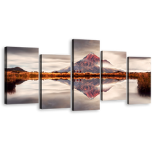 Load image into Gallery viewer, Mountain Scenery Canvas Wall Art, New Zealand White Mount Taranaki 5 Piece Multiple Canvas, Brown Mountain Canvas Print
